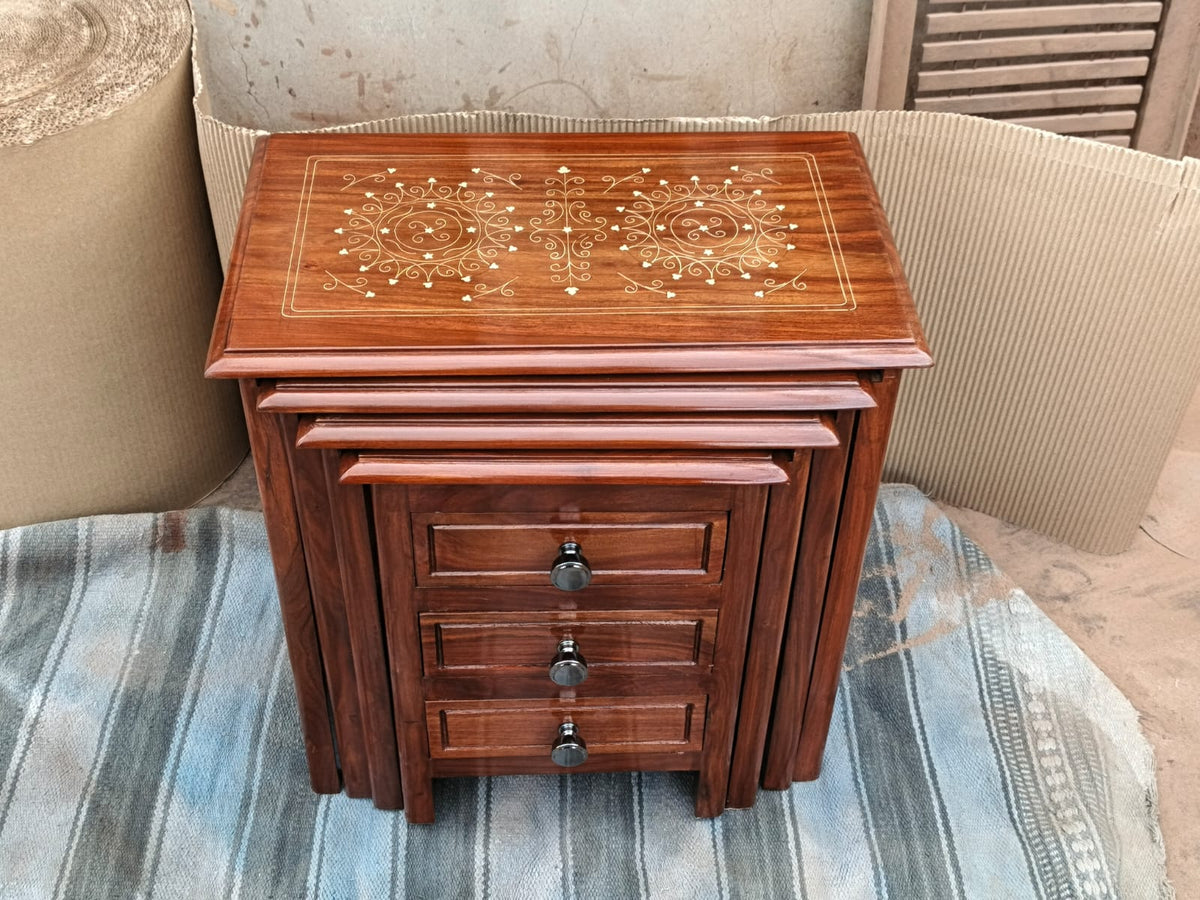 4-Piece Nesting Table Set with Drawers | Modern Wooden Side Tables for Living Room
