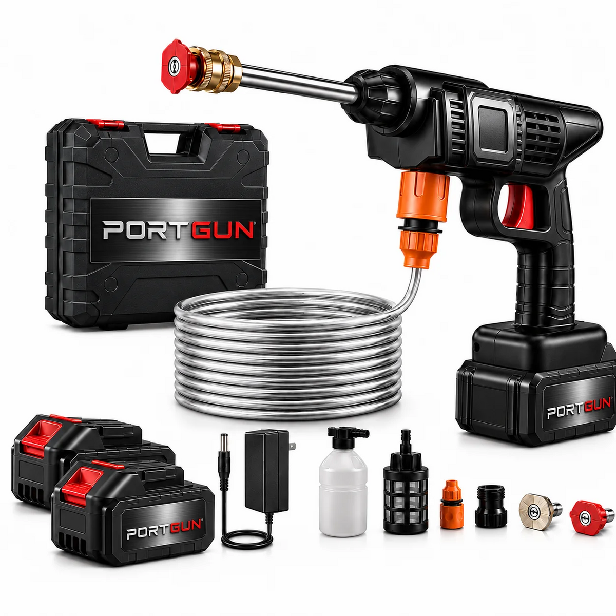 Cordless Water Gun for Car Washing 48V | Portable High Pressure Car Washer with Pipe, Soap Bottle & 2 Nozzles
