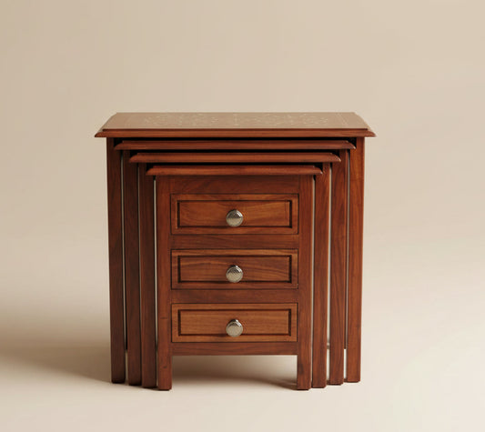 4-Piece Nesting Table Set with Drawers | Modern Wooden Side Tables for Living Room