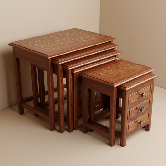 4-Piece Nesting Table Set with Drawers | Modern Wooden Side Tables for Living Room