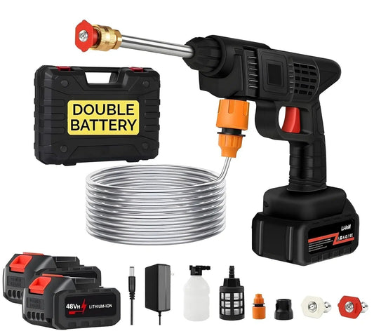Cordless Water Gun for Car Washing 48V | Portable High Pressure Car Washer with Pipe, Soap Bottle & 2 Nozzles